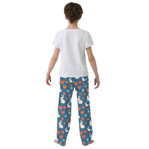 White Rabbit Color Heart Long Pajama Pants Bottoms Soft Sleepwear with Pockets3