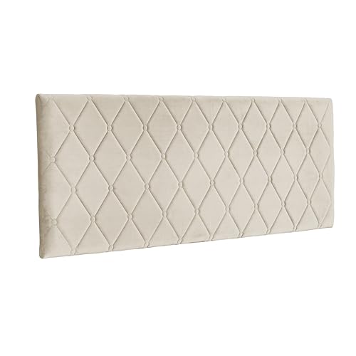 Baroni Home Cabecero de cama acolchado de terciopelo beige con estructura interna de MDF, doble gancho de acero y altura ajustable, fácil montaje en pared, diseño elegante y cómodo, 142 x 55 cm