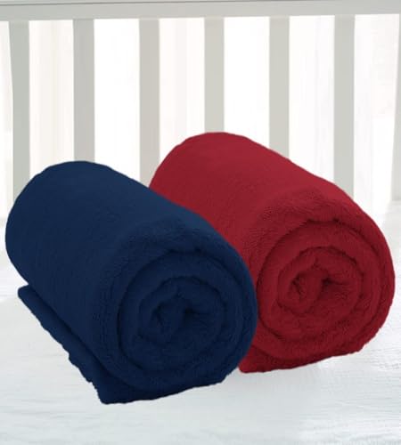 Image of Amazon Brand - Umi Super Soft Single Layered Flannel Baby Blanket - Blue & Maroon | Cozy & Breathable | Warm, Soft, and Comfortable | Perfect for Newborns | Unisex Design for Boys & Girls (Pack of 2)