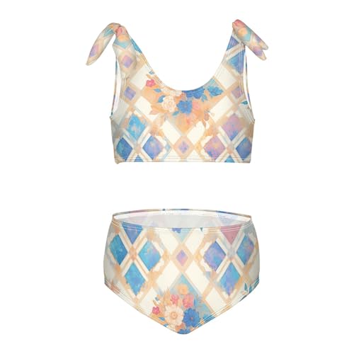 Mandala Lattice Girls 2 Piecing Kids Bikini Set Beach Swimsuit Swimming Suits Adjustable Shoulder Strap
