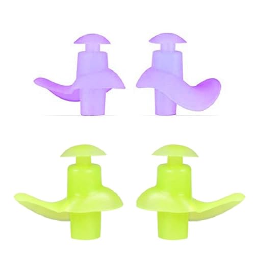 Image of Silicone Earplugs for Swimming Bathing and Sleeping, Professional Noise Reduction Reusable Silicone Swim Earplugs for Adult Swimmers Children Diving (2 Pair) (Purple Green)