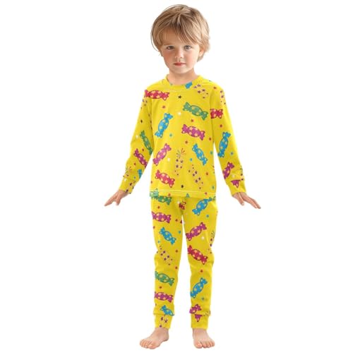 Pajama Sets Long Sleeve Colorful Candy with Star on Yellow Soft Comfy Sleepwear 2 Piece PJS 3-8T2
