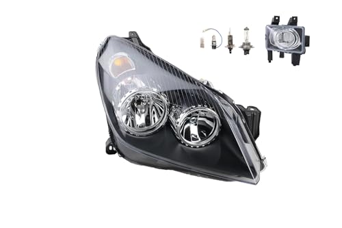 Johns, Faros delanteros halógenos aptos para Opel Astra H 03/04 - H7 H1 derecho acompañante + faros antiniebla + bombillas