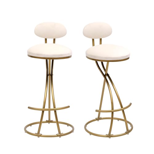 Set de 2 Butacos de Barra Modernos Altura de Mostrador, Color Dorado y Blanco Crema | Tapizados en Terciopelo, con Respaldo y Sin Brazos, para Hogar, Pub, Cocina, Isla y Bistro miniatura 7