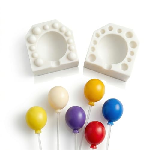 Image of Balloon Shape Silicone Mould for Candle Making | Lollipop Cake Pop Chocolate Fondant Candy Mould | Mini Balloon Candle Mould with Stick DIY Resin Soap Craft (Big)
