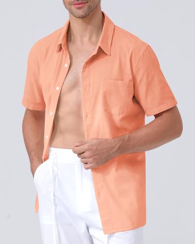 Mens Linen Shirts Gradient Short Sleeve Casual Shirts Button Down Shirt Beach Summer Wedding Vacation Shirt for Men4
