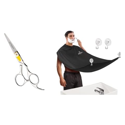 Equinox Professional Hair Scissors with Beard Bibs - Waterproof Non-Stick Beard Apron - Razor Edge Barber Scissors for Men and Women (6.5" overall length) Cover