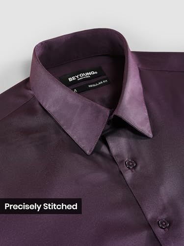 Image of BEYOUNG Regular Fit Formal Satin Shirt for Men | Full Sleeves | Men's Stylish Satin Silk Shirt | Formal Shirt | Buttondown Collar | Satin Solid Shirt for Men