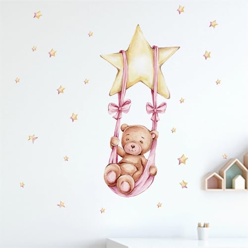Vinilo decorativo infantil de oso durmiendo y estrellas