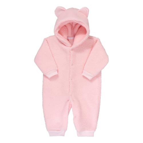 16 mono de forro polar para bebé con orejas, unisex, cálido, mono de sherpa suave para recién nacidos y niños pequeños (rosa, 6-9 meses)