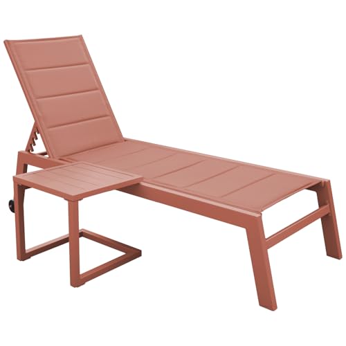 Happy Garden Bain de Soleil Barbados en textilène Terracotta et Aluminium Terracotta + Table d'appoint. Transat d'extérieur Multi Position.