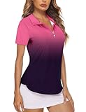 Gemulate Womens Plus Size Zip Up Workout Tops Running Yoga Clothes Short Sleeve Floral Tennis Gym Sexy Golf Sleeveless Outfits for Women Rose and Purple XXL