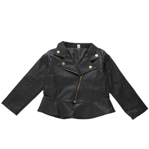 Black Leather Jacket for Toddler Girl Boy Zip up Jacket Crop Motorcycle Outerwear Coats Kids Fall Fashion Clothes