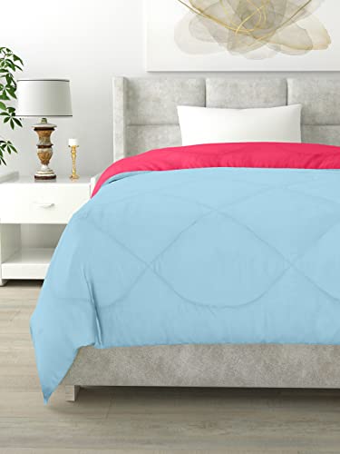 Image of Clasiko Reversible Single Bed Comforter; 60x90 Inches; 200GSM; Aqua Blue & Pink