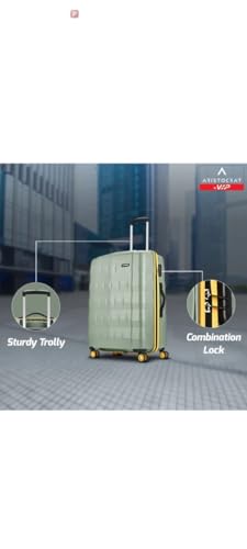 Image of Aristocrat VIP Medium Hard Shell Trolley Suitcase, Sage Green with Gold Accents, Spacious Interior, Combination Lock, Smart Storage, Elastic Straps, Polycarbonate (PC)