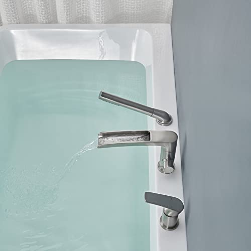 Robinet de baignoire romaine cascade avec douchette à main nickel - 6