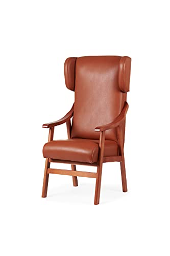 Gasten a gusto Silla con Brazos y apoya-Cabeza. Madera Cereza (Medidas: 117 * 69 * 57 cm) Tela Antimanchas: para Personas Mayores o geriátrico. (Polipiel Marrón)