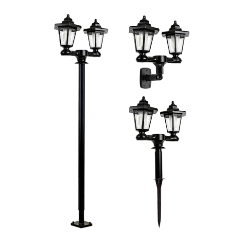 Gardenwize 3-in-1 Solar Powered Double Headlamp Wall Stake or Floor Mount Outdoor Light Eco-Friendly Solar Garden Lights with Bright LEDs 1.5m Tall
