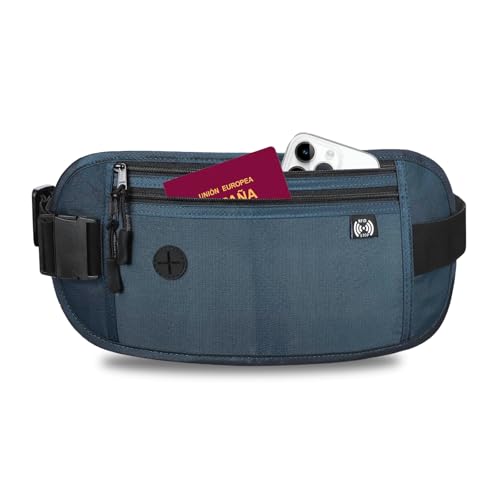 xolear Riñonera Antirrobo, Antirrobo Riñonera Viaje, Cinturón Ajustable Impermeable Plana Cartera de Viaje, para Pasaporte, Billetera y Teléfono, Seguro Hombre y Mujer(Azul Oscuro)
