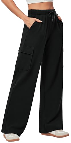 IUGA Fleece Cargo Sweatpants for Women Wide Leg Cargo Pants High Waisted Sweats Pants with Pockets Baggy Joggers Pants