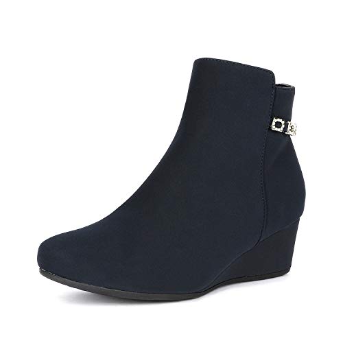 double buckle side zipper wedge boots