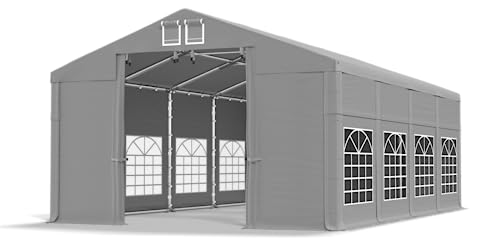 DAS COMPANY Partyzelt Grau 4x8x2,5m Festzelt Hochzeitszelt PVC Plane Design Winter - Zeltgarage - Lagerzelt Winterfest - Dachzelt Hartschale - Pavillon - Partyzelt - Zeltgarage - Winterzelt
