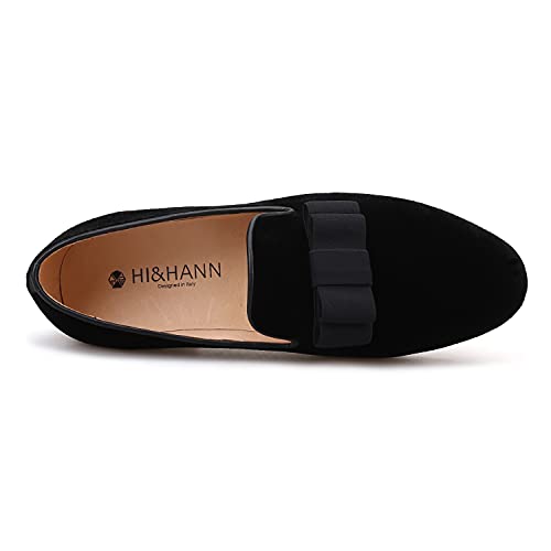 HI&HANN Men's Flats Loafer with Bow-Knot Shoes Slip-on Loafer Smoking Slipper3