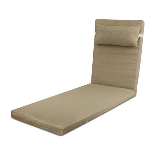 TIENDA EURASIA - Cojin Tumbona Exterior | 50% Algodón y 50% Poliéster | 180x50x5 cm | Almohada para el Cuello | Funda de Tela Lavable | con Cremallera | Relleno de Fibra Acolchada (Beige)