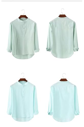 WSLCN Camisa masculina de algodão e linho Henley manga longa hippie casual praia, Verde, XGG
