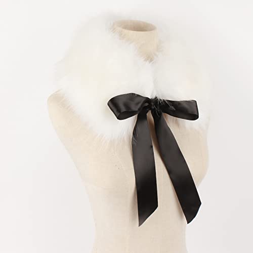 Women Fall Winter Warm Soft Faux Fur Collar Scarf Self Tie Warp Neck Warmer4