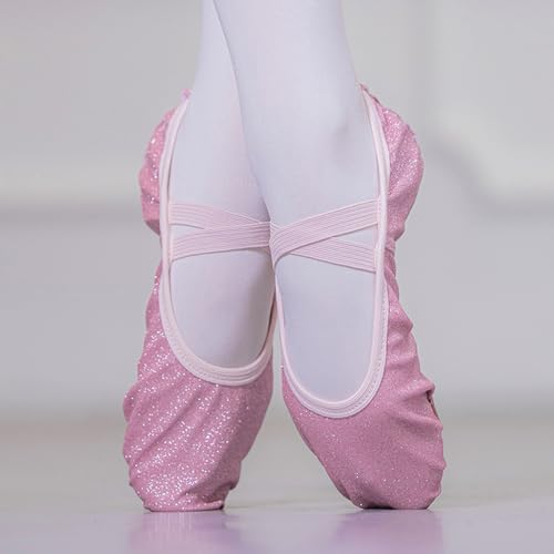 Girls Ballet Shoes Glitter Split-Sole Dance Slippers Toddler Kid Practice Flats Girls Slip On Dress Shoes 6