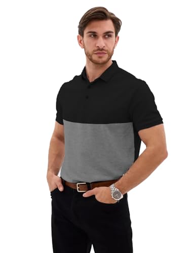 Image of LEOTUDE Men's Honeycomb Nylon Regular Fit Plain Polo T-Shirt