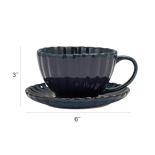 Taza de gres con plato 10 oz azul Creative Co-Op miniatura 2