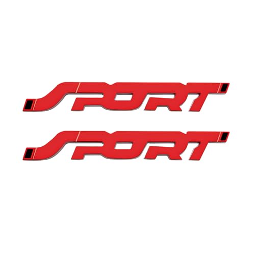 Image of 2 PCS Metal Car Sport Sticker, 3D Raised Car Fender Badge Front & Rear Tailgate Emblem with Sport Logo, Strong Adhesive Letters Decals for Front Hood Grill Rear Trunk (Red)
