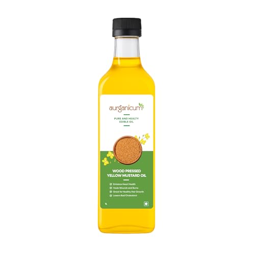 Image of 1L Wood Pressed Yellow Mustard Oil (Peeli Sarson Tel) - Cold Pressed Kachi Ghani Sarso Oil for Daily Cooking - Natural, Unrefined & Chemical Free - PET Bottle