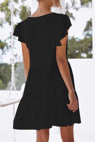 Image of nclook Womens Summer Casual Dresses Sweet Cute V Neck Mini Dress with Pockets Ruffle Short Sleeve