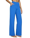 G4Free High Wasit Wide Leg Yoga Pants with Pockets for Women Loose Casual Realaxed Fit Comfy Sweatpants(Strong Blue,M,Petite)