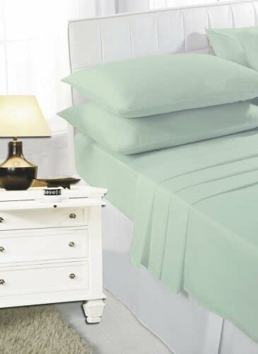 Extra Deep Fitted Sheet 16-Inch (40cm) Depth with Two Pillowcases Soft Fabric Wrinkle-Resistant Poly-Cotton Bed Sheets - Available in 22 Colors (MINT GRN SK + PP)