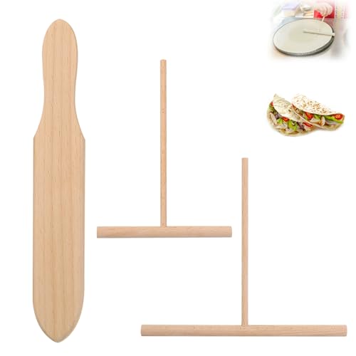 3Pcs Esparcidor de Crepe Esparcidor de Masa Espátula para Crepes en Madera Herramienta de Panqueques Resistente a Altas Temperaturas Accesorios para Crepes Panqueques Tartas