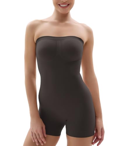 Image of SHAPERX Strapless Shortie Bodysuit for Women Tummy Control Shapewear Seamless Sculpt Body Shaper with Removable Straps