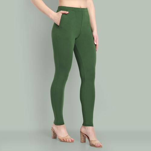 Image of ONE SKY Women Full Length Leggings | Cotton Modal Spandex Blend | High Waist Stretchable & Bio-Washed Fabric | Colour-Lock Technology | Comfortable Leggings for Women
