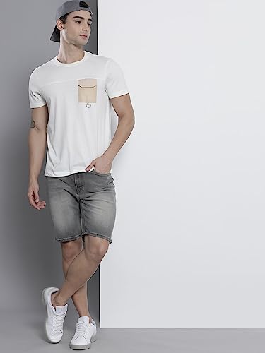 Image of The Indian Garage Co Men Slim Fit Solid Mid-Rise Denim Shorts