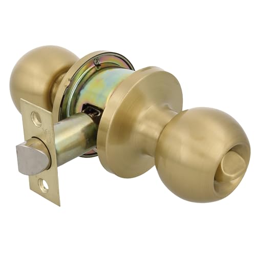 Amig - Juego de pomos tipo bola, Sistema de Emergencia Exterior y Condena Interior, Picaporte de entrada 60/70 mm, Canto cuadrado, Latón, Dorado Mate, Puerta Interior de 35 a 45 mm