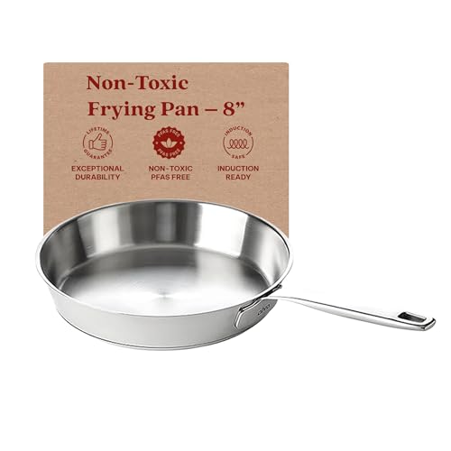 Alva Maestro - Padella in acciaio inox da 20,3 cm, adatta al forno e realizzata senza PFAS, PFOA e PTFE, a induzione e tutti i piani cottura, compatibile con una distribuzione uniforme del calore