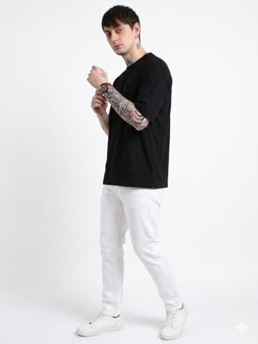Image of Men's Oversized Plain Round Neck 100% Cotton T-Shirt | Soft Breathable Casual Half Sleeve Tee