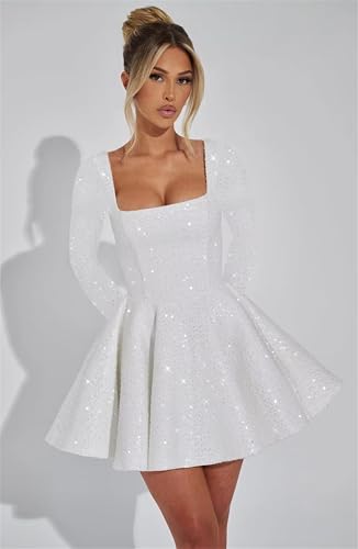 Long Sleeve Short Prom Dresses Sparkly Sequin Wedding Party Dress Homecoming Cocktail Mini Gowns with Bow2