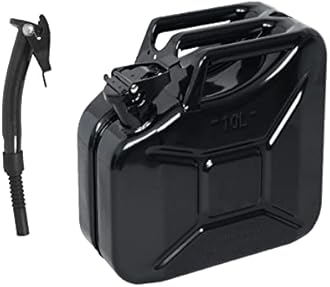 10L Black Metal Jerry Can with Spout - Fuel Storage Container for Petrol & Diesel