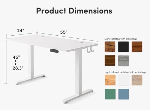 FEZIBO Electric Standing Desk, 55 x 24 Inches Height Adjustable Stand up Desk, Sit Stand Home Office Desk, Computer Desk, White