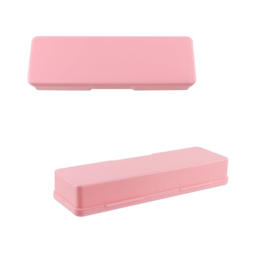 Image of 2PCS Large Capacity Pencil Box Plastic Pencil Case Plastic Stationery Case with Hinged Lid and Snap Rectangle Storage Containers Box for Nail Accessories, Screws(Pink)