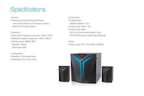 Diagram showing various input sources like Bluetooth, USB, and AUX connected to the speaker system